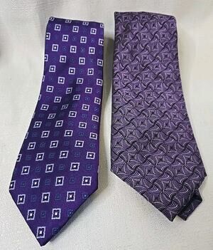 Lot of 2 Purple Designer Neckties Hilfiger 100% Silk Ferucci Polyester 2 Ties